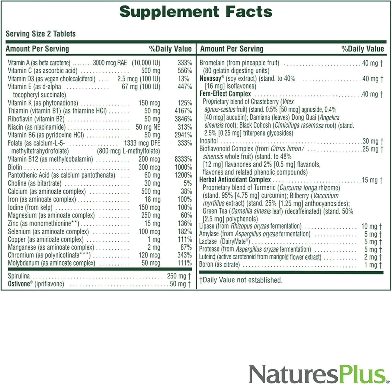 Natures Plus Source of Life Women Multivitamin - 120 Vegetarian Tablets - Whole Foods, Enzymes & Minerals - Supports Overall Health & Energy - Gluten-Free - 60 Servings