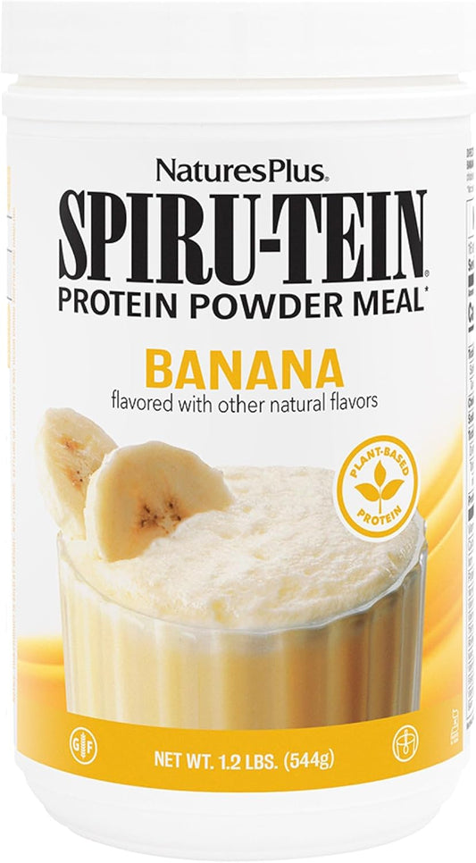 Natures Plus SPIRU-TEIN Banana Shake - 1.2 lbs Spirulina Protein Powder - Plant Based Meal Replacement with Vitamins & Minerals - Vegetarian, Gluten-Free - 16 Servings