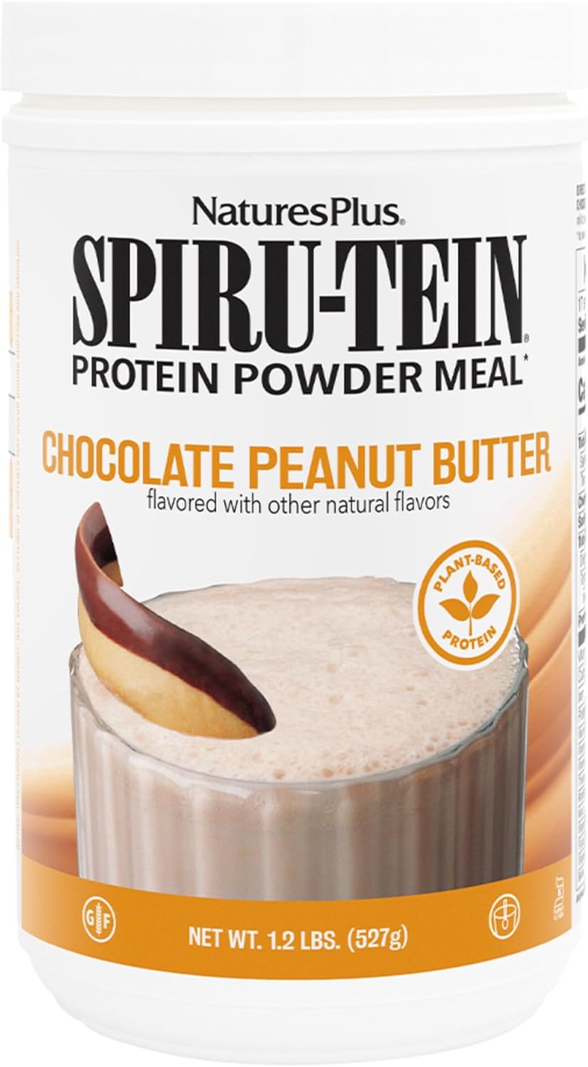 Natures Plus SPIRU-TEIN Chocolate Peanut Butter Spirulina Protein Powder 1.2 lbs - 17 Servings