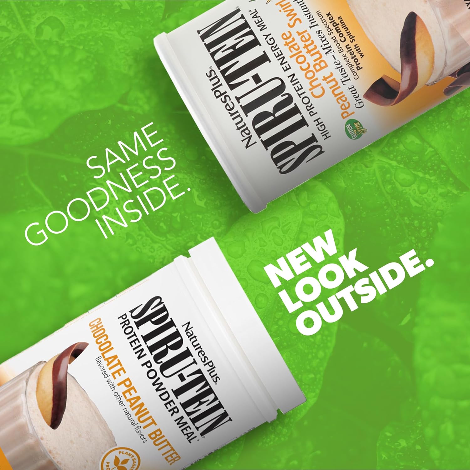 Natures Plus SPIRU-TEIN Chocolate Peanut Butter Spirulina Protein Powder 1.2 lbs - 17 Servings