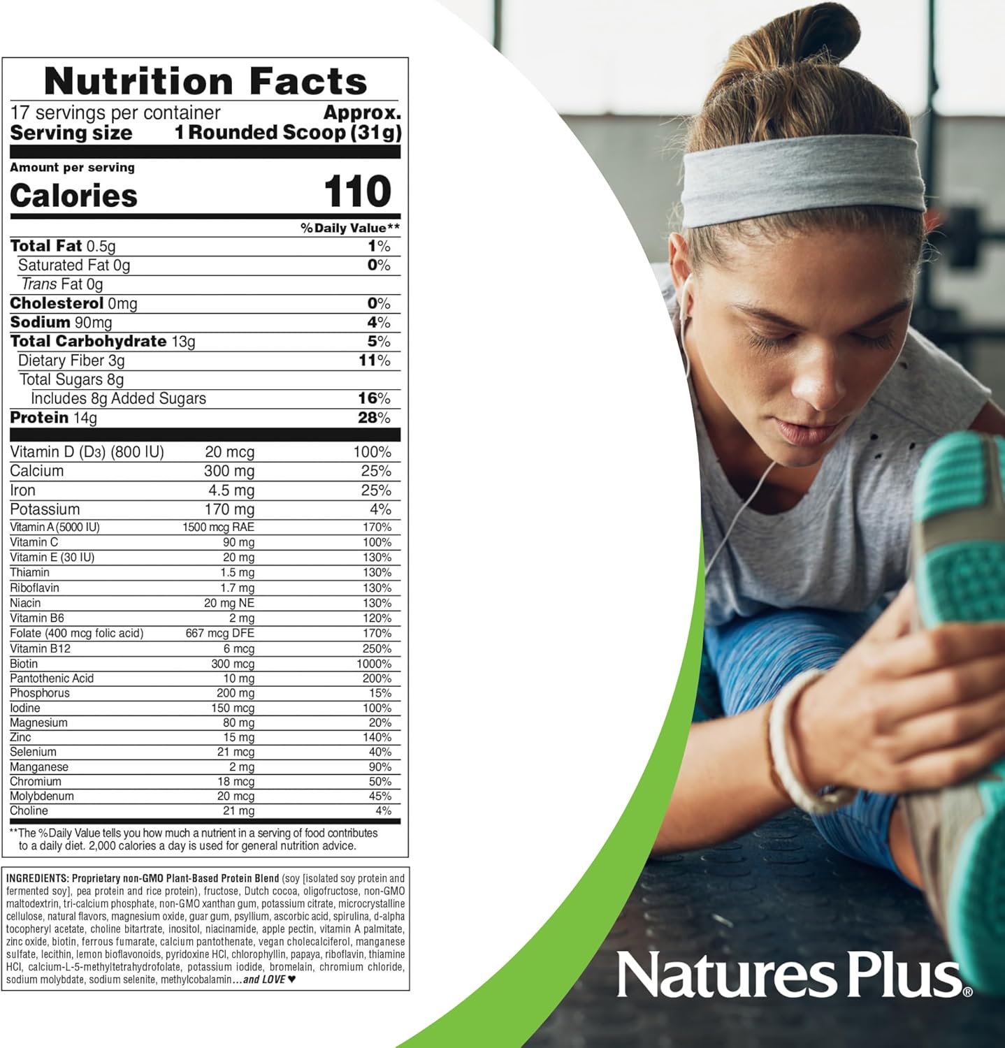 Natures Plus SPIRU-TEIN Chocolate Peanut Butter Spirulina Protein Powder 1.2 lbs - 17 Servings