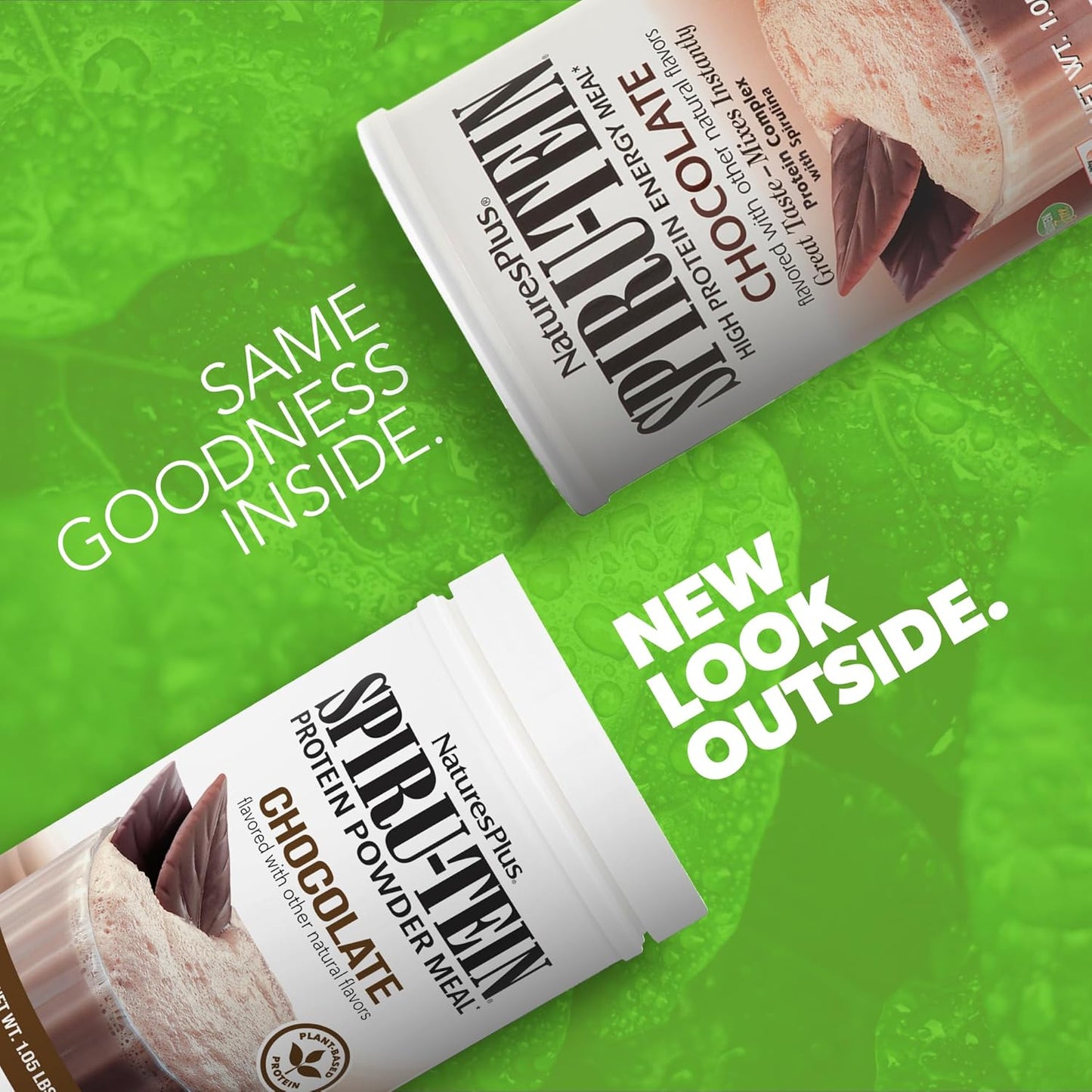 Natures Plus SPIRU-TEIN Chocolate Plant-Based Protein Shake 1.05 lb - Non-GMO, Vegetarian, Gluten Free - 17 Servings