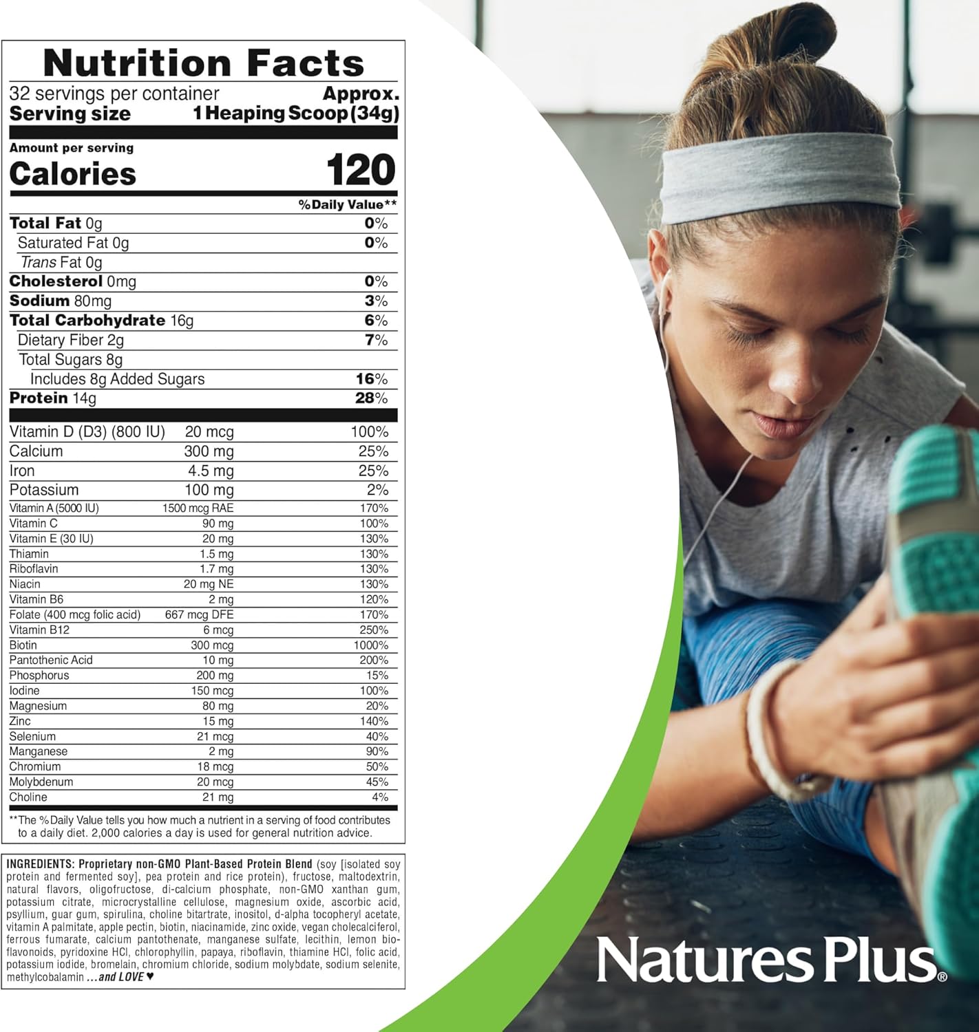 Natures Plus SPIRU-TEIN Shake - Banana Flavor 2.4 lbs, Plant-Based Protein Powder for Energy, Meal Replacement with Vitamins & Minerals - Vegetarian, Gluten-Free