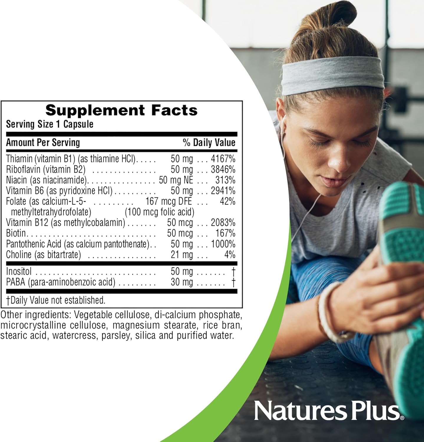 Natures Plus Super B50-60 High Potency B Complex Vitamin Vegetarian Capsules - Brain & Energy Booster - Gluten-Free - 60 Servings