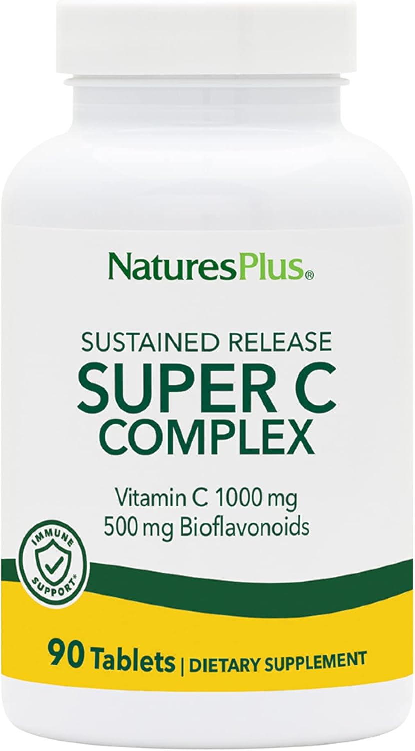 Natures Plus Super C Complex 1000mg Sustained Release Tablets - Immune Support Supplement with Antioxidant and Enhanced Absorption - 90 Servings