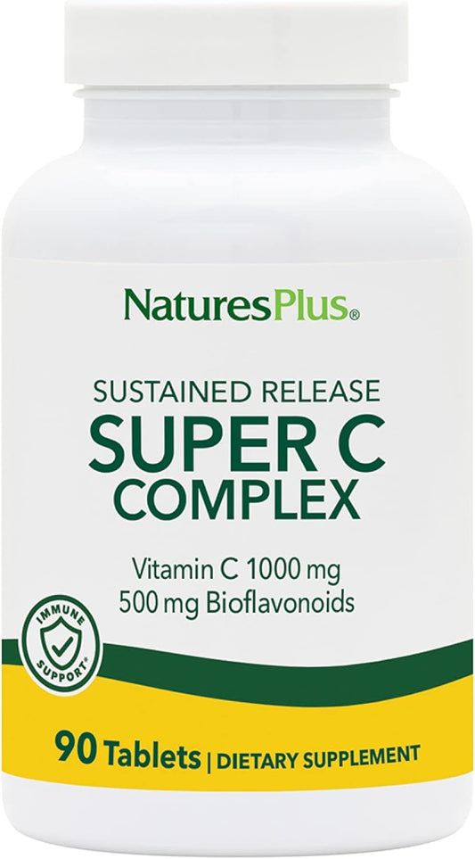 Natures Plus Super C Complex 1000mg Sustained Release Tablets - Immune Support Supplement with Antioxidant and Enhanced Absorption - 90 Servings