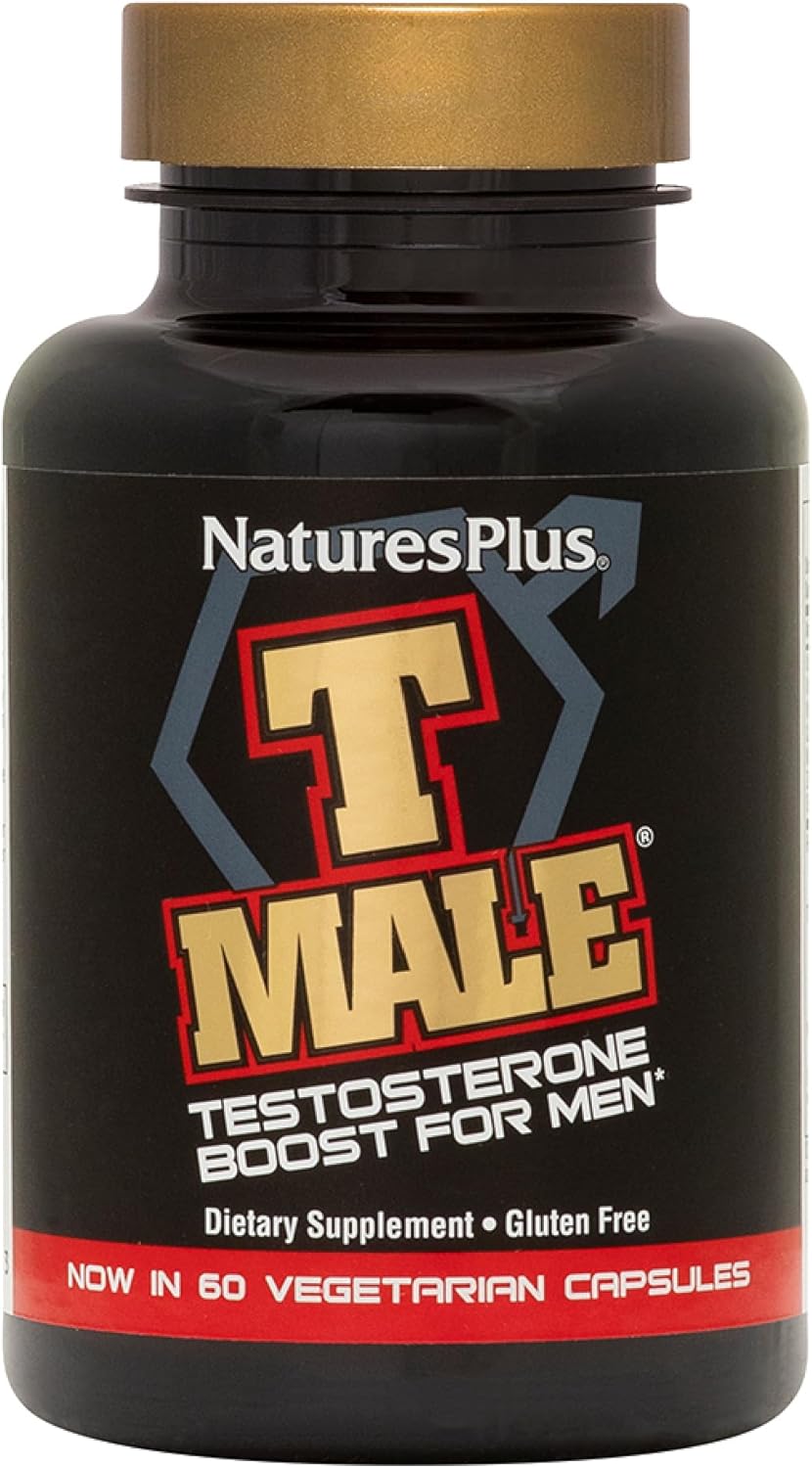 Natures Plus T Male Vegetarian Capsules - Promotes Muscle Gain, Stamina, & Mood - Gluten-Free - 30 Servings
