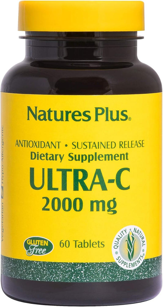 Natures Plus Ultra C with Rose HIPS 2000 mg Sustained Release - 60 Vegetarian Tablets - Immune Support and Antioxidant Protection - Gluten-Free