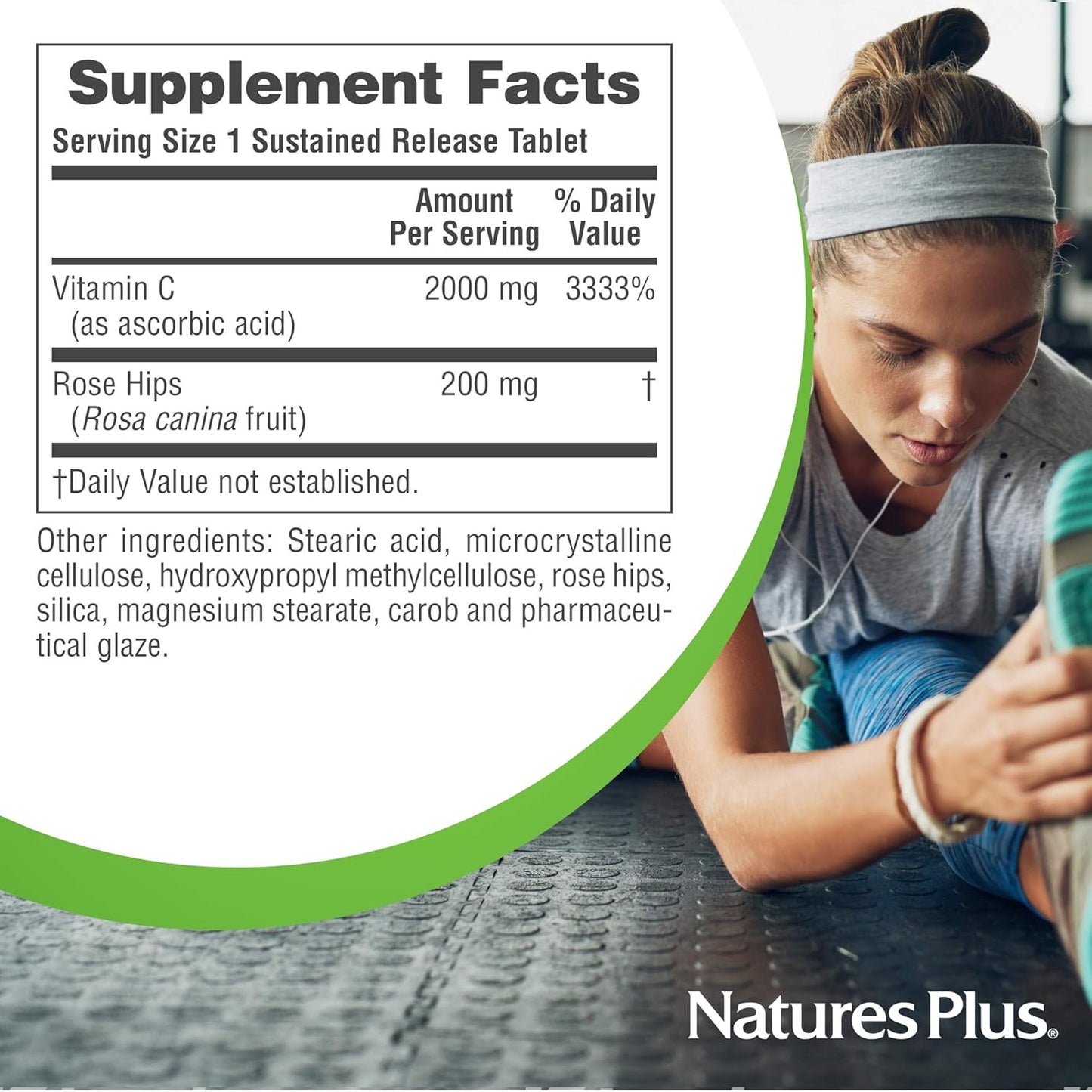 Natures Plus Ultra C with Rose HIPS 2000 mg Sustained Release - 60 Vegetarian Tablets - Immune Support and Antioxidant Protection - Gluten-Free