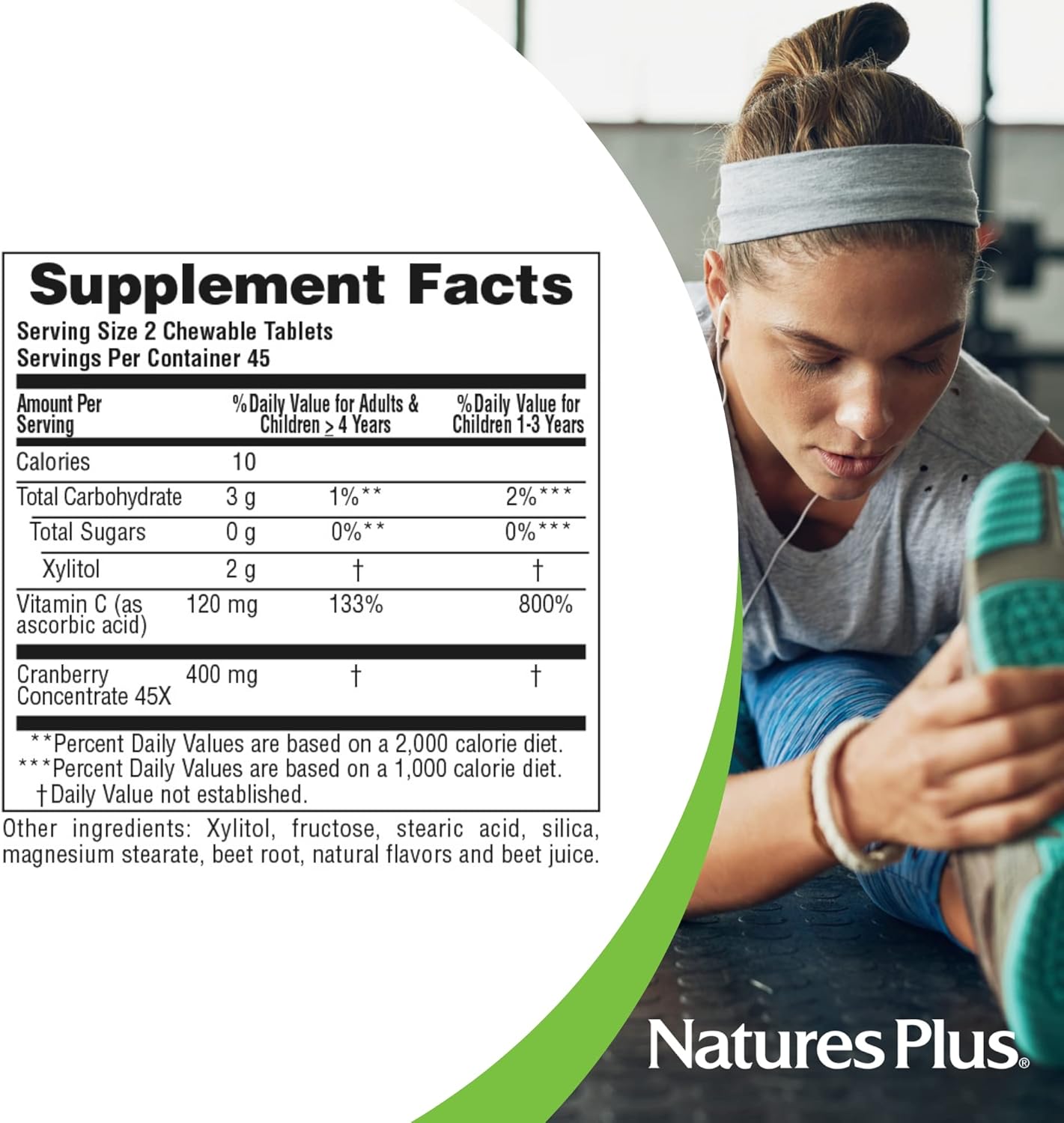 Natures Plus Ultra Chewable Cranberry with Vitamin C Tablets - 200mg, 90 Count