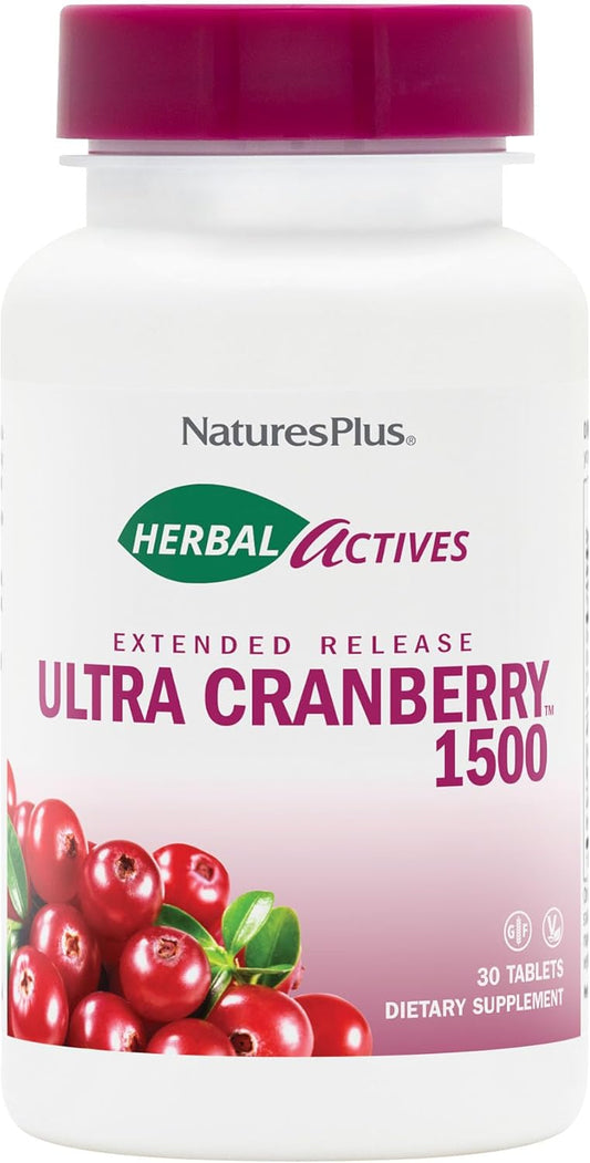 Natures Plus Ultra Cranberry Herbal Actives Supplement - 1500mg Extended Release, 30 Vegetarian Tablets - Supports Urinary Tract Health - Gluten-Free - 30 Servings