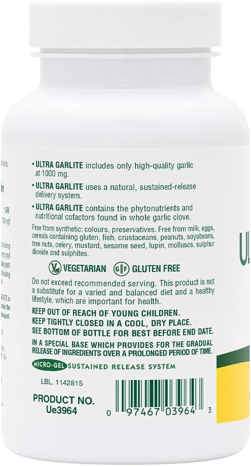 Natures Plus Ultra Garlite 1000mg Sustained Release Vegetarian Tablets - 90 Servings