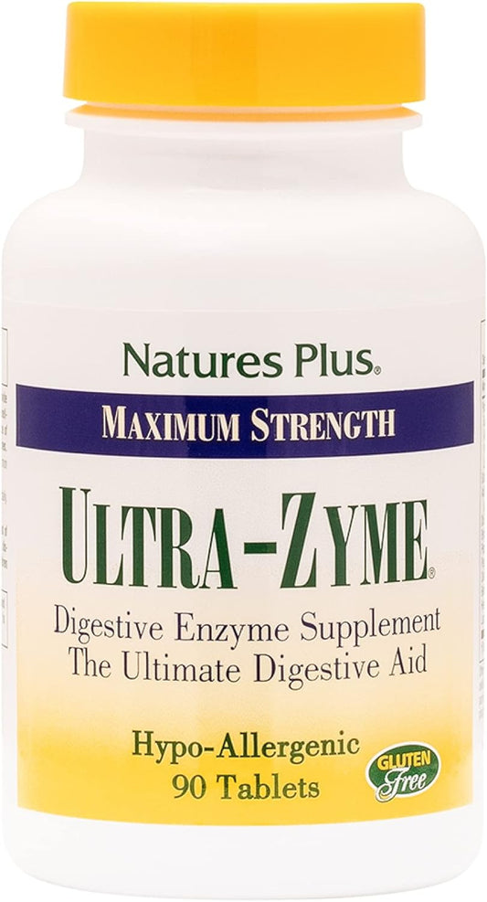 Natures Plus Ultra-Zyme Enzyme Supplement - 90 Tablets for Digestive Health - Gluten Free - 45 Servings