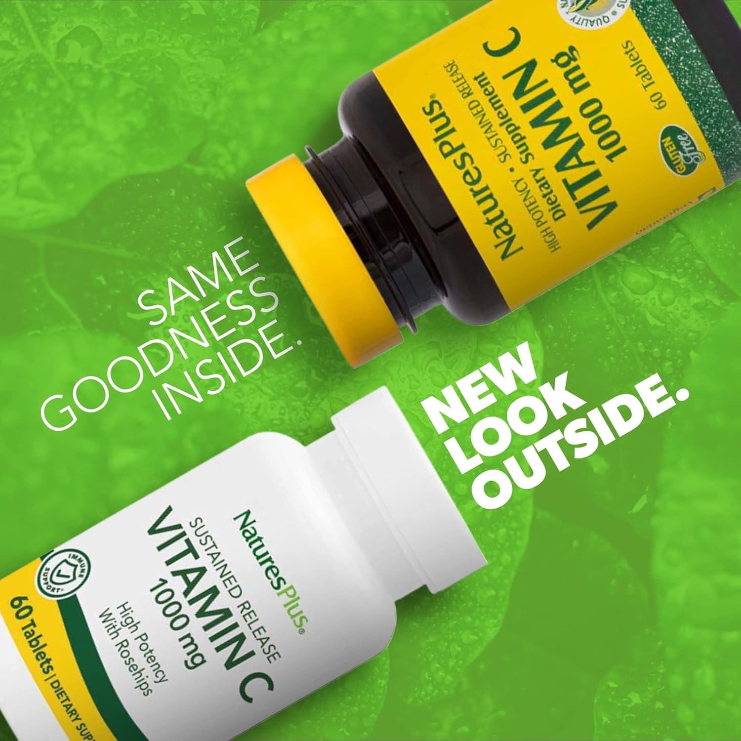 Natures Plus Vitamin C with Rose HIPS, 1000mg Sustained Release - 60 Vegetarian Tablets, Gluten-Free, 60 Servings