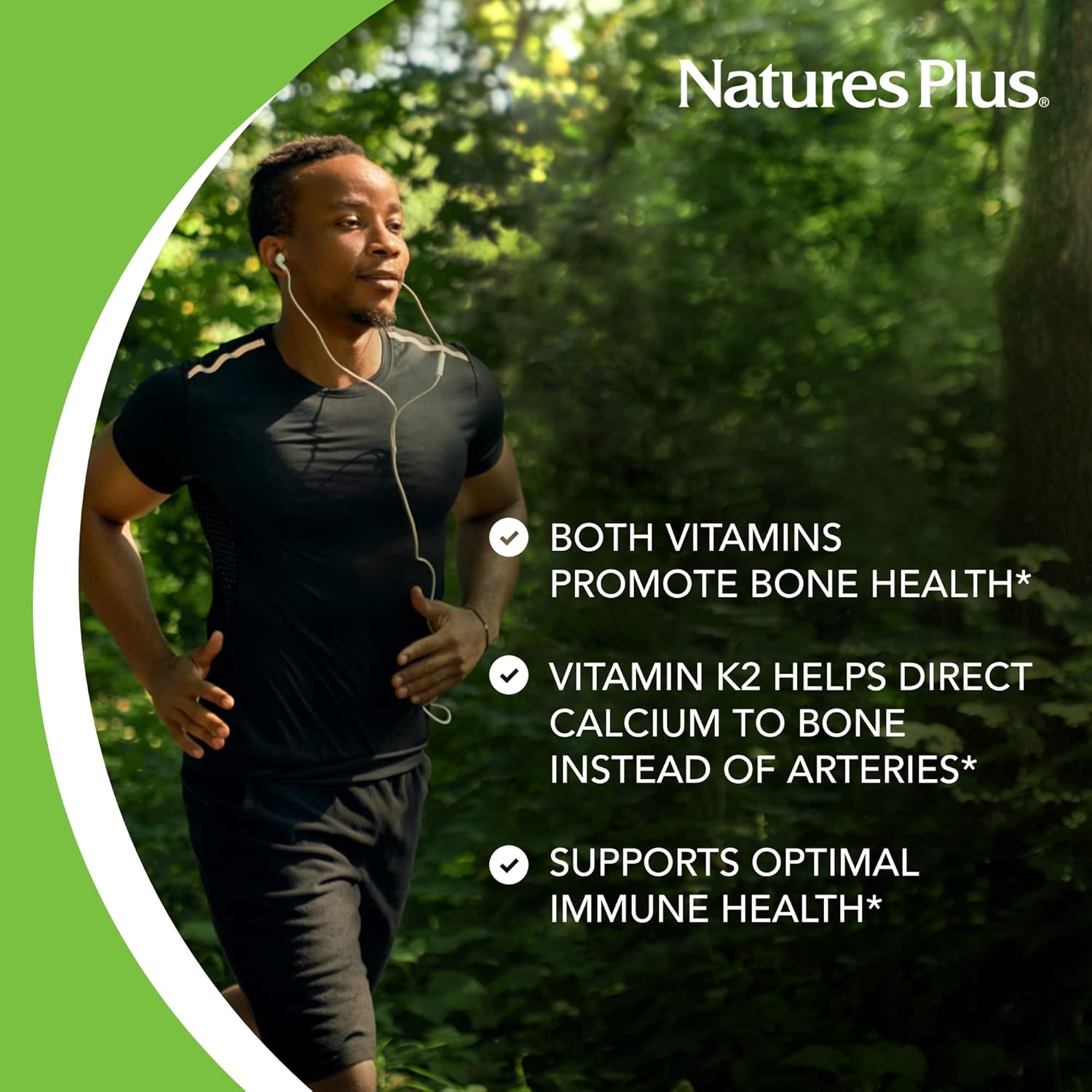Natures Plus Vitamin D3 1000 IU and Vitamin K2 100 mcg - 90 Vegetarian Capsules
