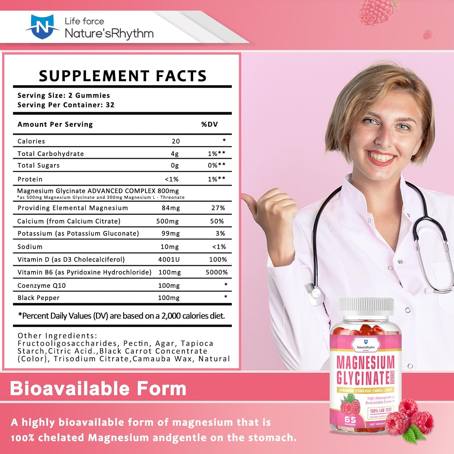 Nature's Rhythm Magnesium Gummies 500mg - 65 Ct | Raspberry Flavored Magnesium Glycinate Supplements for Relaxation, Stress Relief, and Sleep