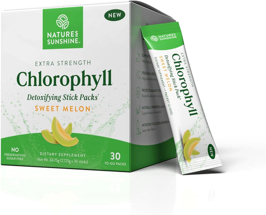 Nature's Sunshine Chlorophyll Stick Packs: Sweet Melon Flavored Detox and Gut Health Booster in Convenient Packaging