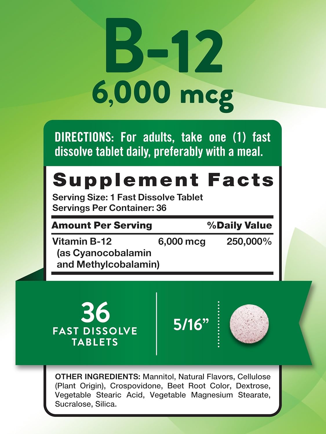 Nature's Truth B12 Vitamin 6000 mcg Fast Dissolve Tablets - Methylcobalamin, Natural Berry Flavor - Vegan, Non-GMO, Gluten Free