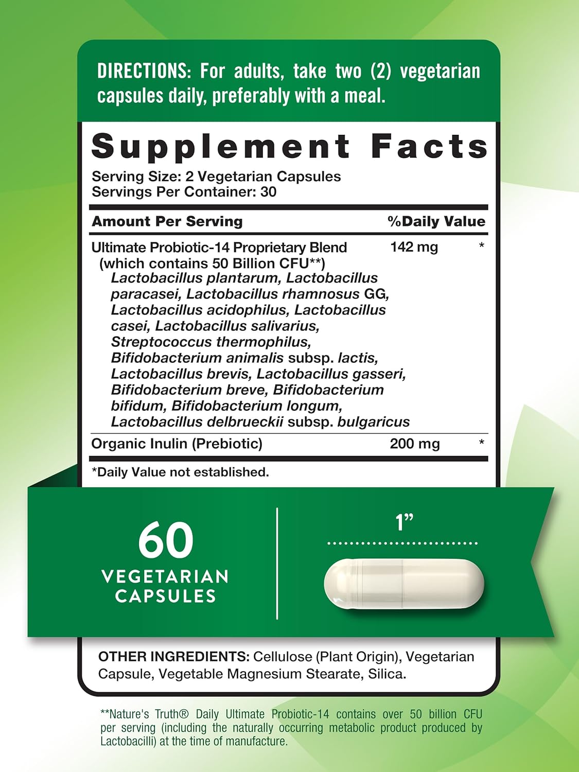 Nature's Truth Probiotic 50 Billion CFU | 200mg Prebiotics | 60 Capsules | Vegetarian, Non GMO & Gluten Free Supplement for Men and Women | Supports Digestive Health