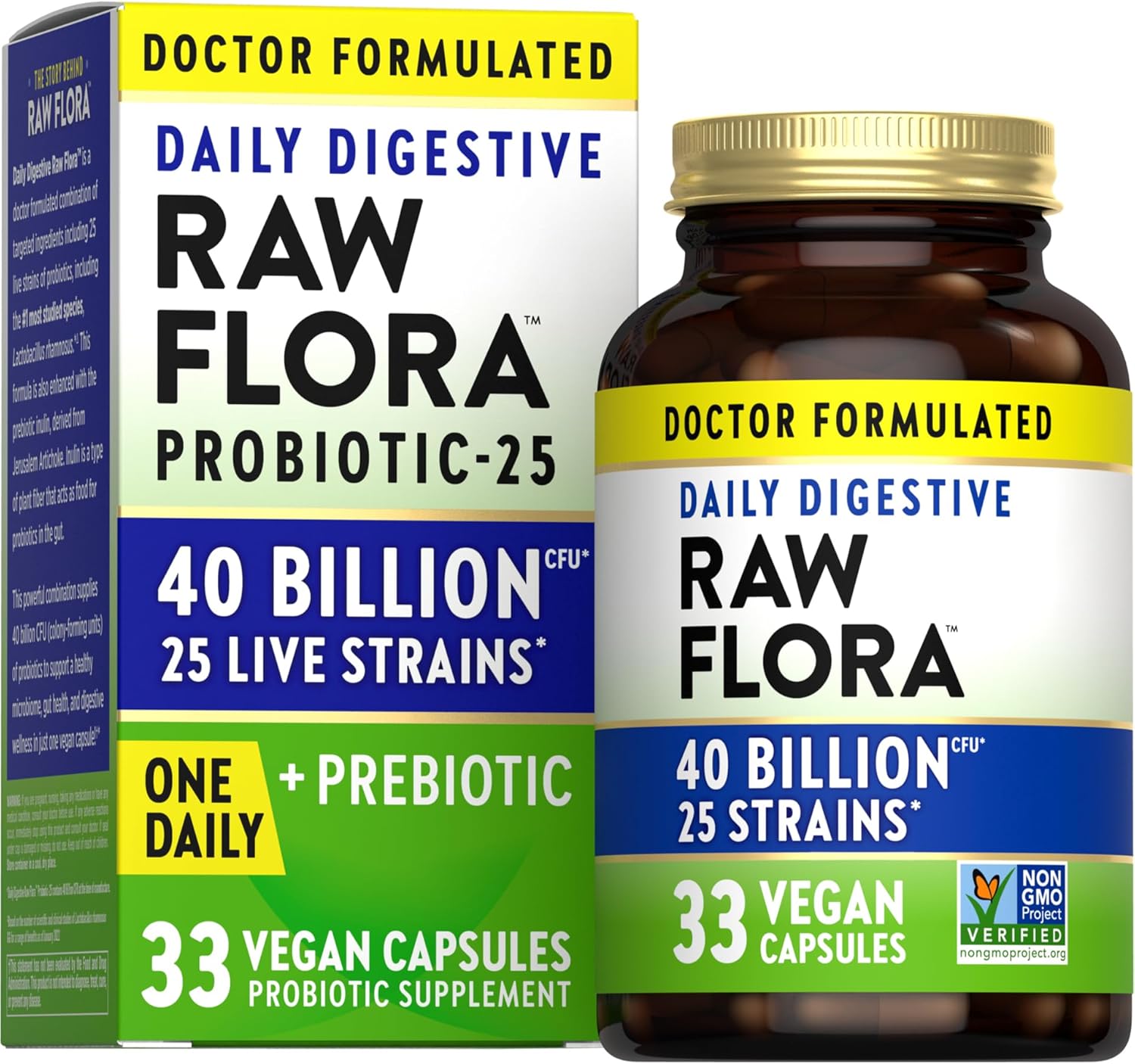 Nature's Truth Raw Flora Probiotic Capsules - 40 Billion CFU with Prebiotics, Vegan & Gluten Free Digestive Supplement for Men and Women