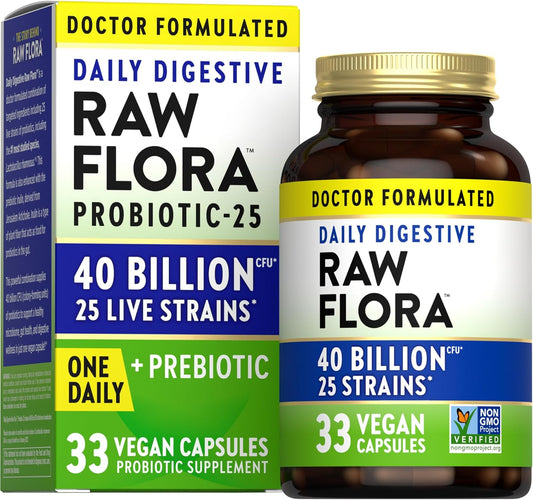 Nature's Truth Raw Flora Probiotic Capsules - 40 Billion CFU with Prebiotics, Vegan & Gluten Free Digestive Supplement for Men and Women