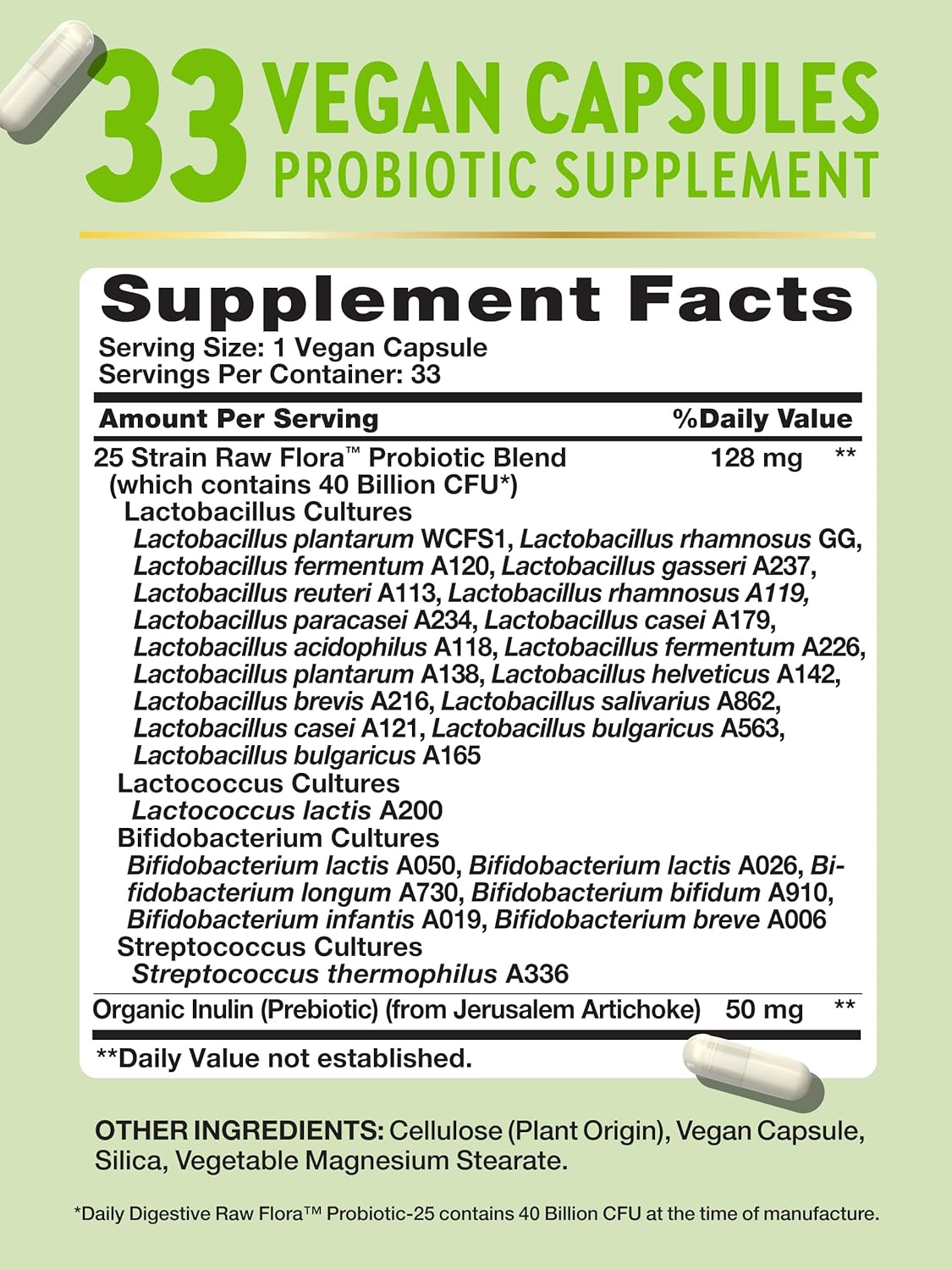 Nature's Truth Raw Flora Probiotic Capsules - 40 Billion CFU with Prebiotics, Vegan & Gluten Free Digestive Supplement for Men and Women