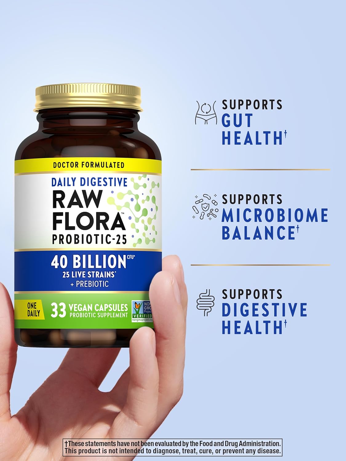 Nature's Truth Raw Flora Probiotic Capsules - 40 Billion CFU with Prebiotics, Vegan & Gluten Free Digestive Supplement for Men and Women
