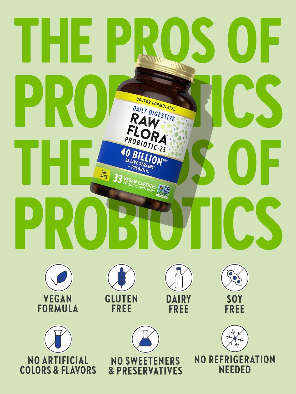 Nature's Truth Raw Flora Probiotic Capsules - 40 Billion CFU with Prebiotics, Vegan & Gluten Free Digestive Supplement for Men and Women