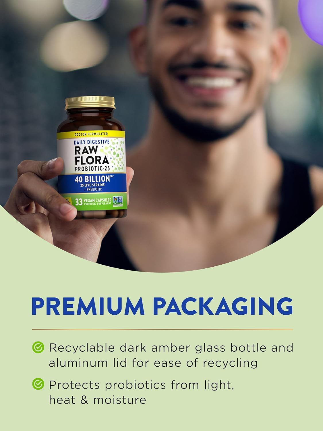 Nature's Truth Raw Flora Probiotic Capsules - 40 Billion CFU with Prebiotics, Vegan & Gluten Free Digestive Supplement for Men and Women