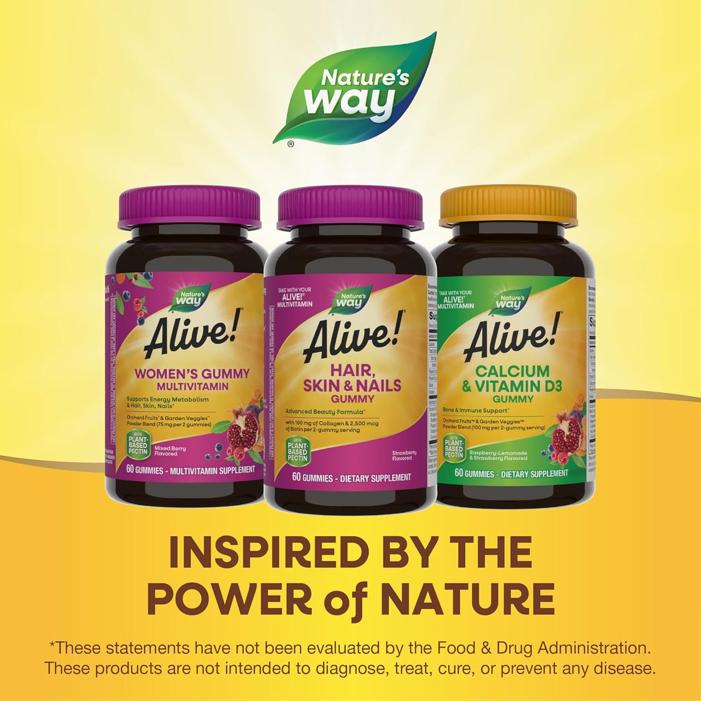 Nature's Way Alive! Hair, Skin & Nails Gummies - Advanced Beauty Formula with Biotin & Collagen - Strawberry Flavored - 120 Gummies