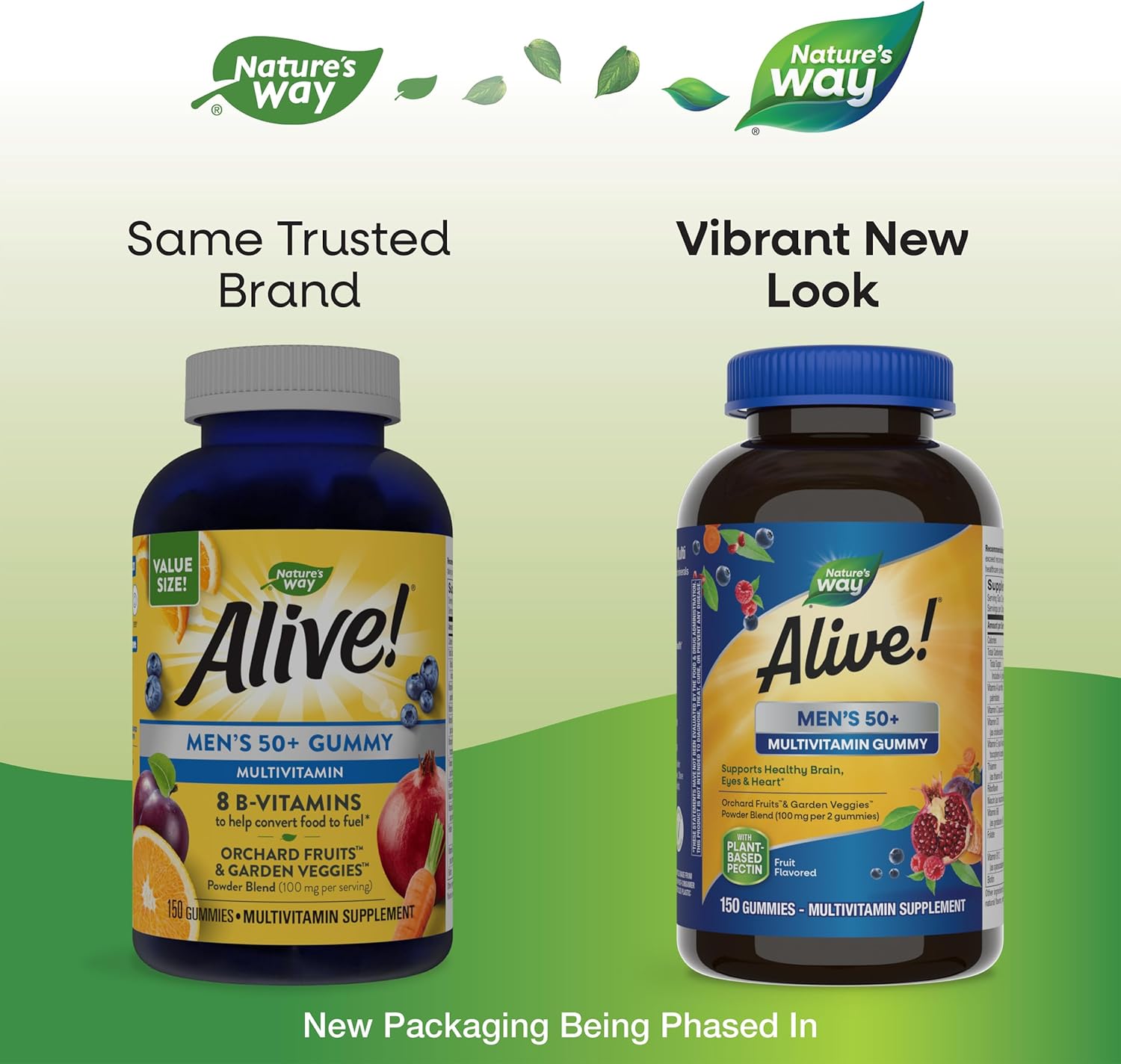 Nature's Way Alive! Men's 50+ Daily Gummy Multivitamins - 150 Fruit Flavored Gummies - Supports Brain, Eyes, and Heart - B-Vitamins - Gluten-Free & Vegetarian