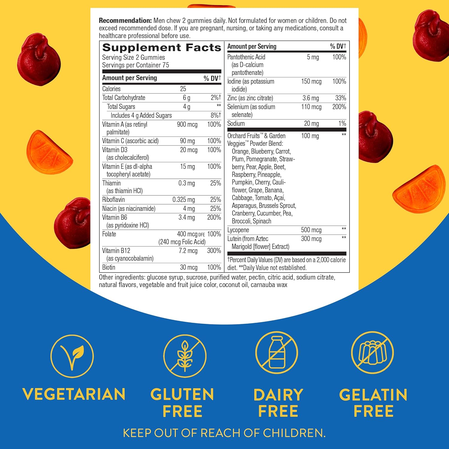 Nature's Way Alive! Men's 50+ Daily Gummy Multivitamins - 150 Fruit Flavored Gummies - Supports Brain, Eyes, and Heart - B-Vitamins - Gluten-Free & Vegetarian