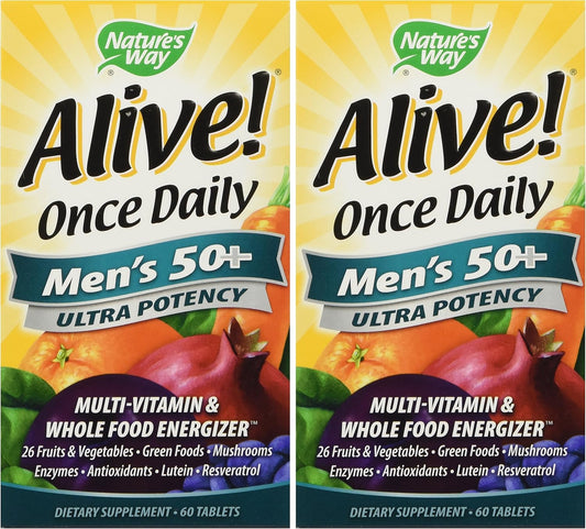 Nature's Way Alive! Men's 50+ Multivitamin, Ultra Potency, Food-Based Blends, 60 Tablets x 2 Pack, 291mg/serving