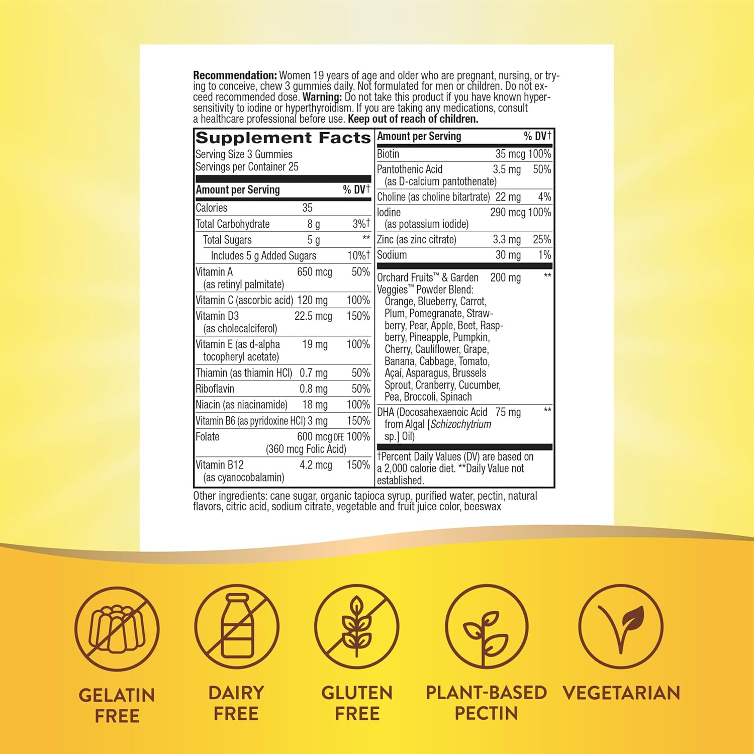 Nature's Way Alive! Prenatal Premium Gummy Multivitamin with High Potency Folate and Plant-Based DHA - 75 Vegetarian Gummies