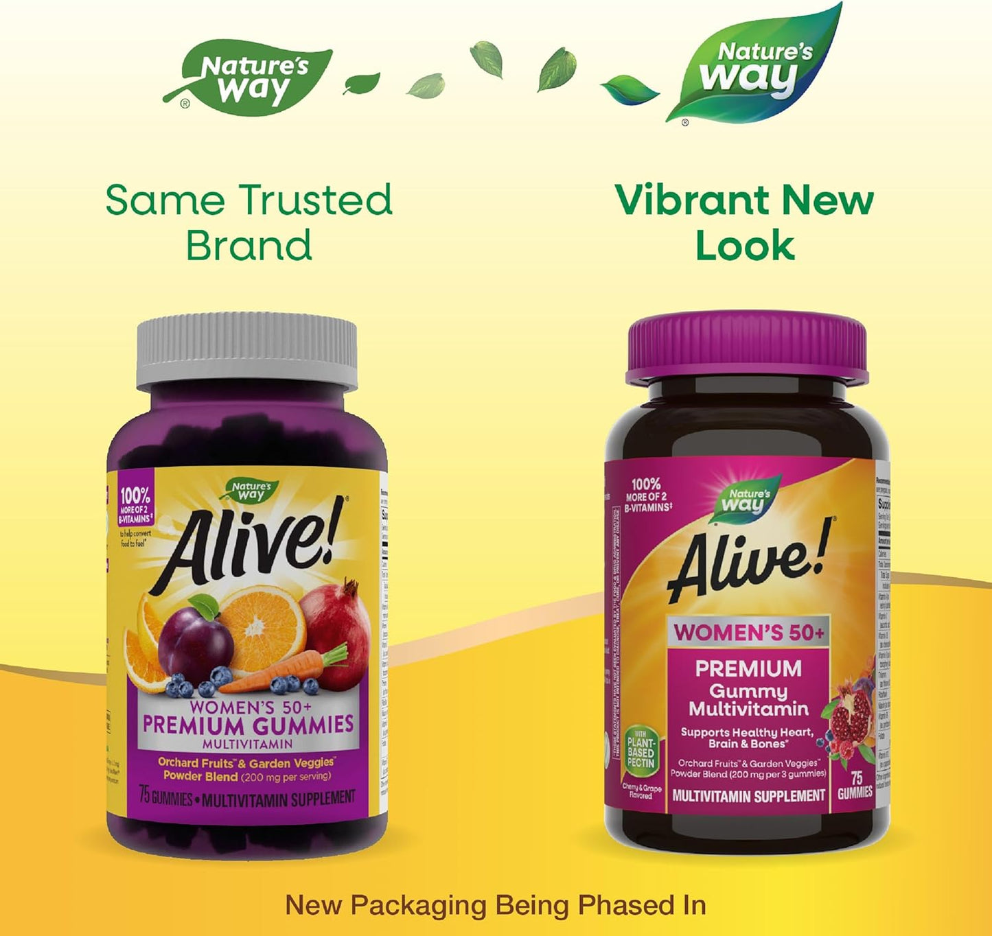 Nature's Way Alive! Women's 50+ Premium Gummy Multivitamin - Supports Heart, Brain, and Bones - B-Vitamins - Gluten-Free - Vegetarian - Grape and Cherry Flavored - 75 Gummies