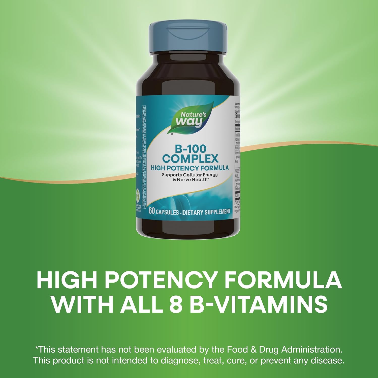 Nature's Way B-100 Complex - 60 Capsules, Supports Cellular Energy & Nerve Health, 8 B-Vitamins
