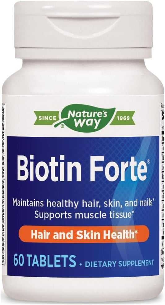 Nature's Way Biotin Forte Tablets for Healthy Hair, Skin, Energy, and Nerve Function - 60 Count