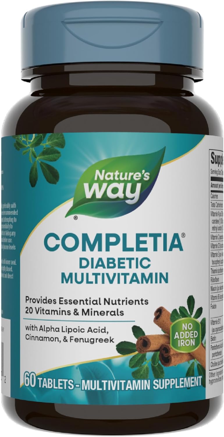 Nature's Way Completia Diabetic Multivitamin with Alpha Lipoic Acid, Cinnamon & Fenugreek - High Potency B-Vitamins - 60 Tablets