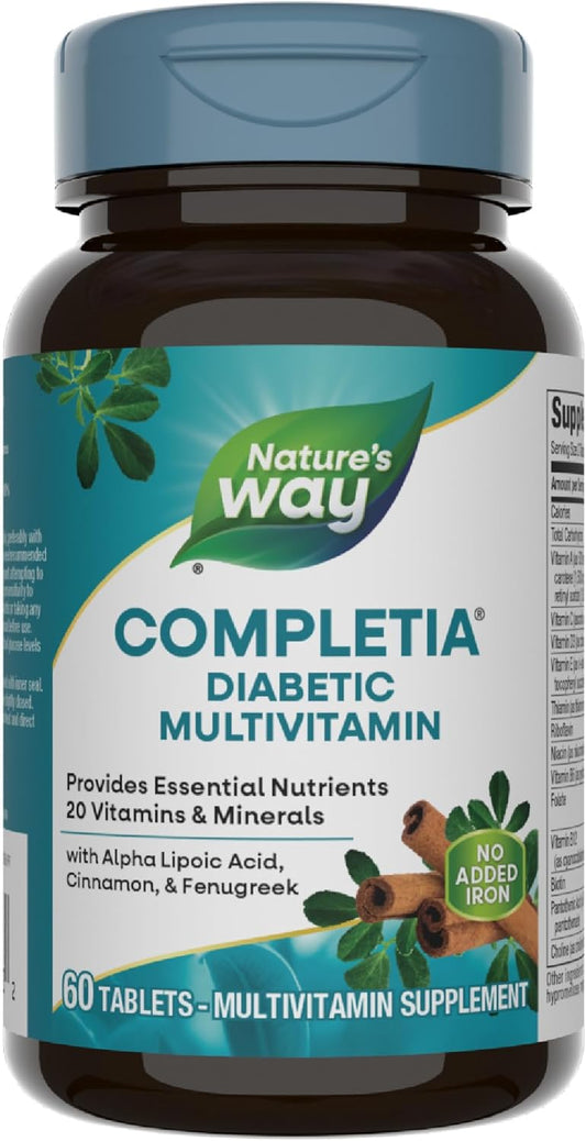 Nature's Way Completia Diabetic Multivitamin with Alpha Lipoic Acid, Cinnamon & Fenugreek - High Potency B-Vitamins - 60 Tablets