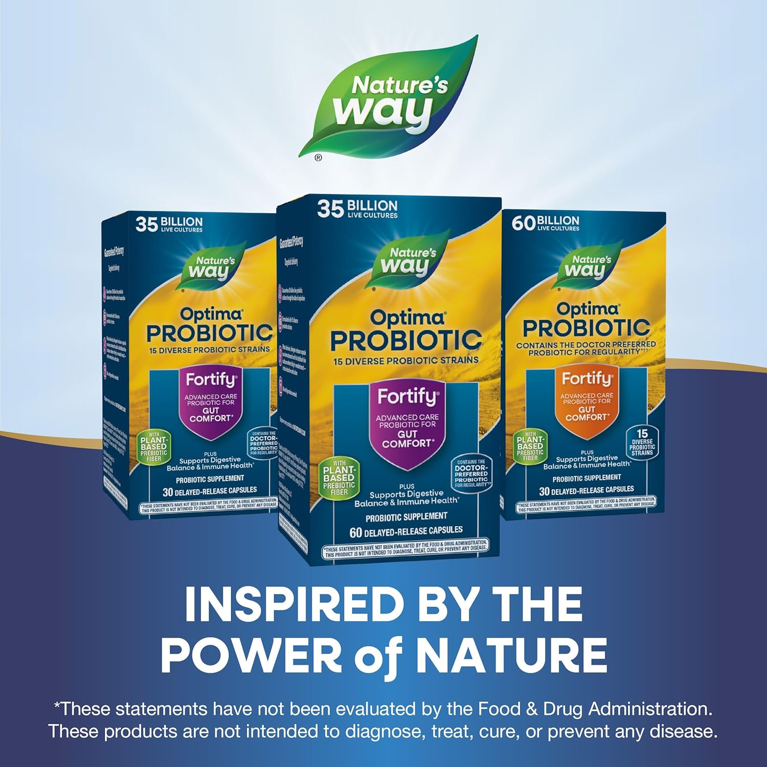 Nature's Way Fortify Optima Probiotic 35B for Adults - 15 Strains, Digestive & Immune Support, No Refrigeration, 60 Capsules