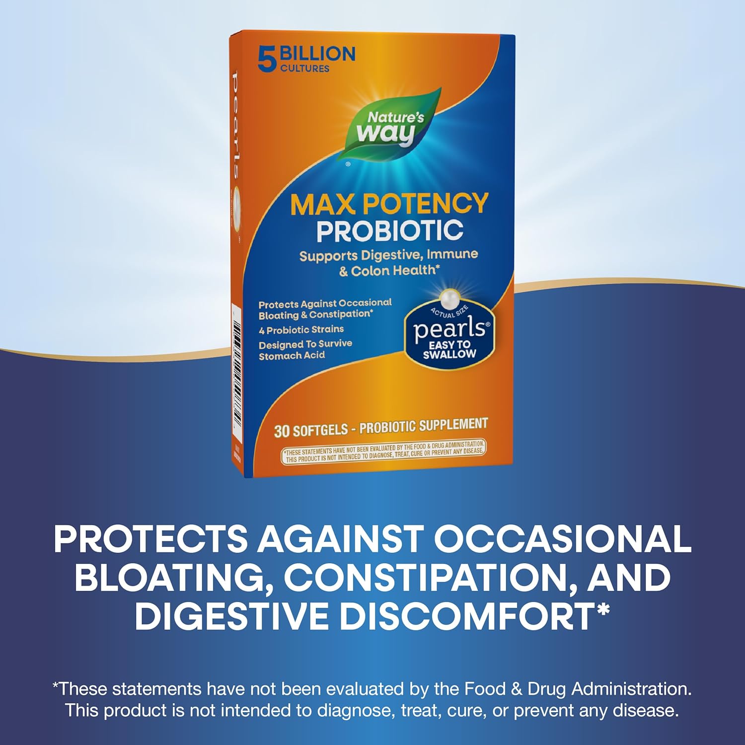 Nature's Way Max Potency Probiotic Pearls - Supports Digestive, Immune, Colon Health - 5 Billion Live Cultures - 30 Softgels x 2 Pack