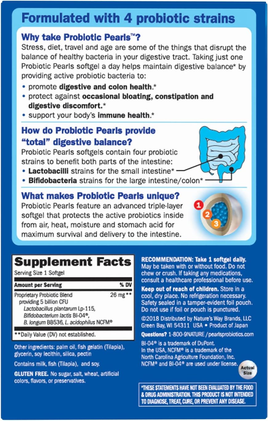 Nature's Way Max Potency Probiotic Pearls - Supports Digestive, Immune, Colon Health - 5 Billion Live Cultures - 30 Softgels x 2 Pack