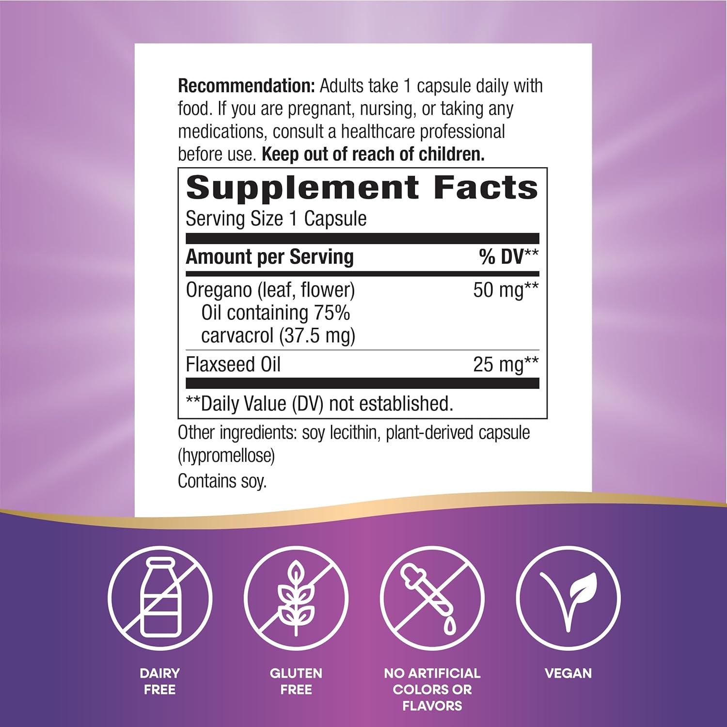 Nature's Way Oregano Oil Supplement - Immune Support - High Carvacrol - Gluten Free - 60 Vegan Capsules