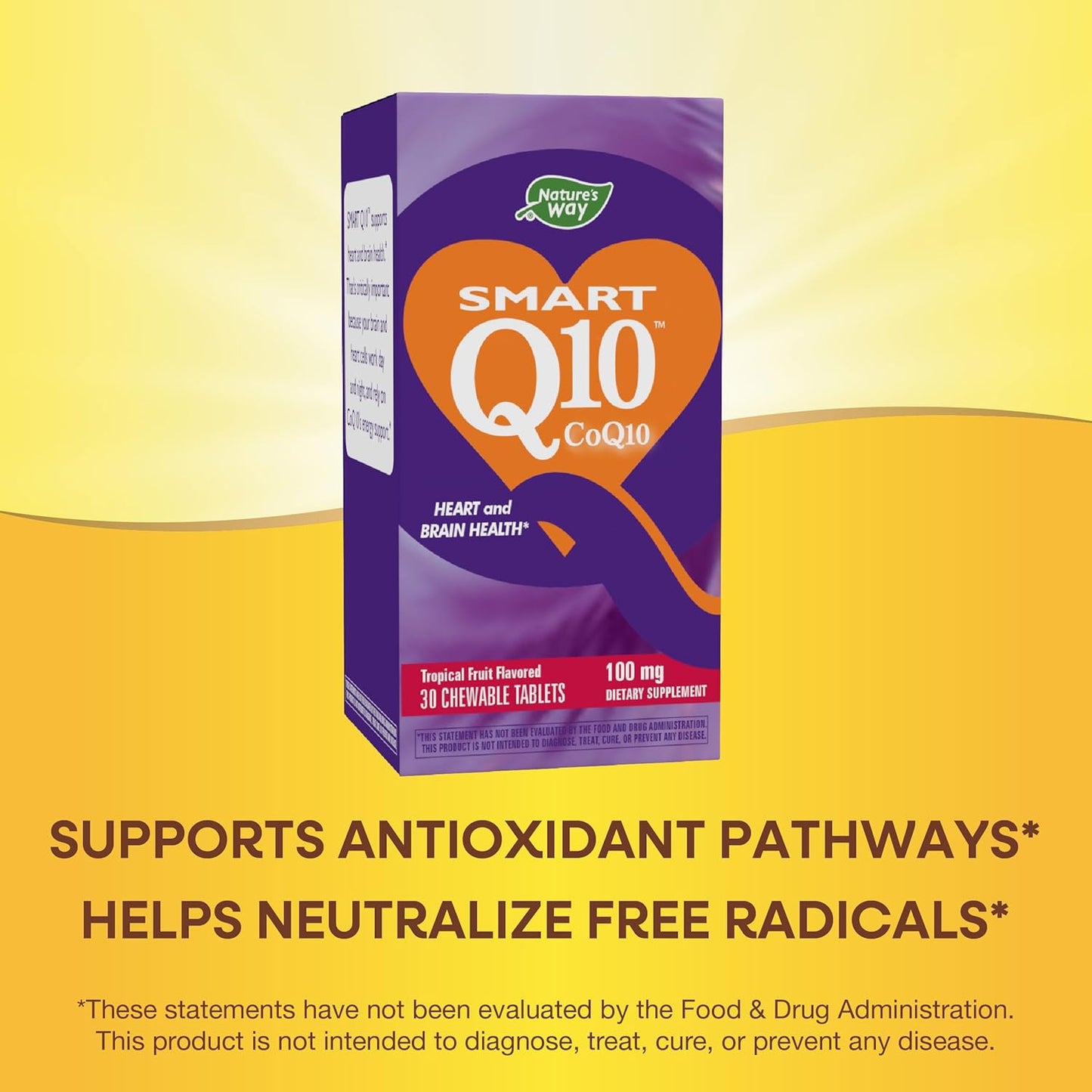 Nature's Way SMART Q10 CoQ10 Chewables - Tropical Fruit Flavor - Heart and Brain Health Support - 30 Count