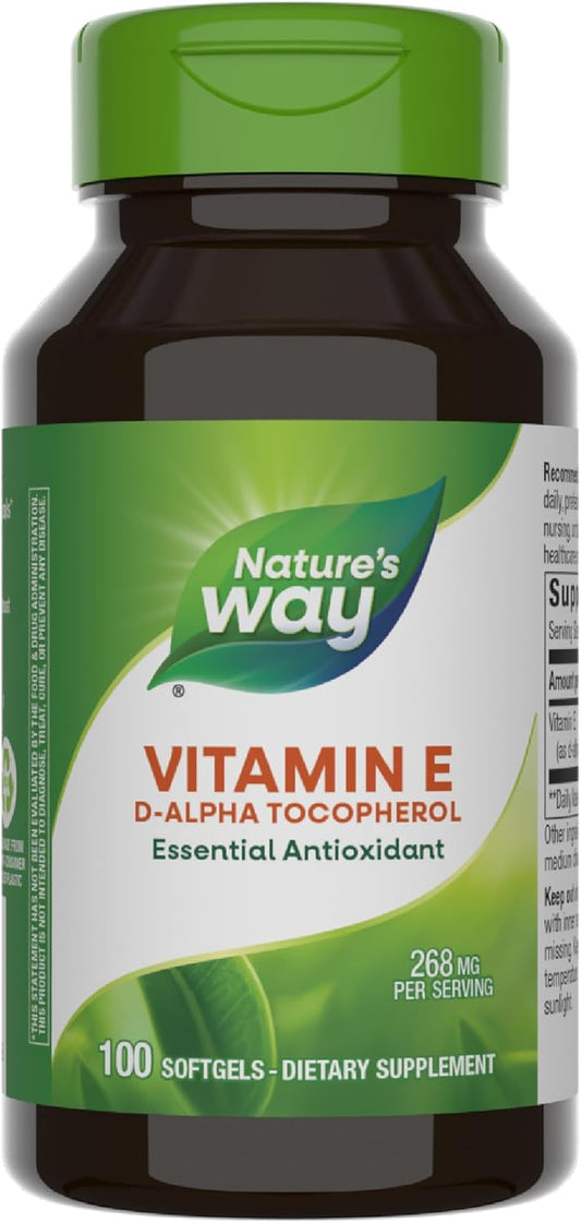 Nature's Way Vitamin E D-Alpha Tocopherol Softgels - 268mg Antioxidant for Heart Health - Gluten Free - 100 Capsules