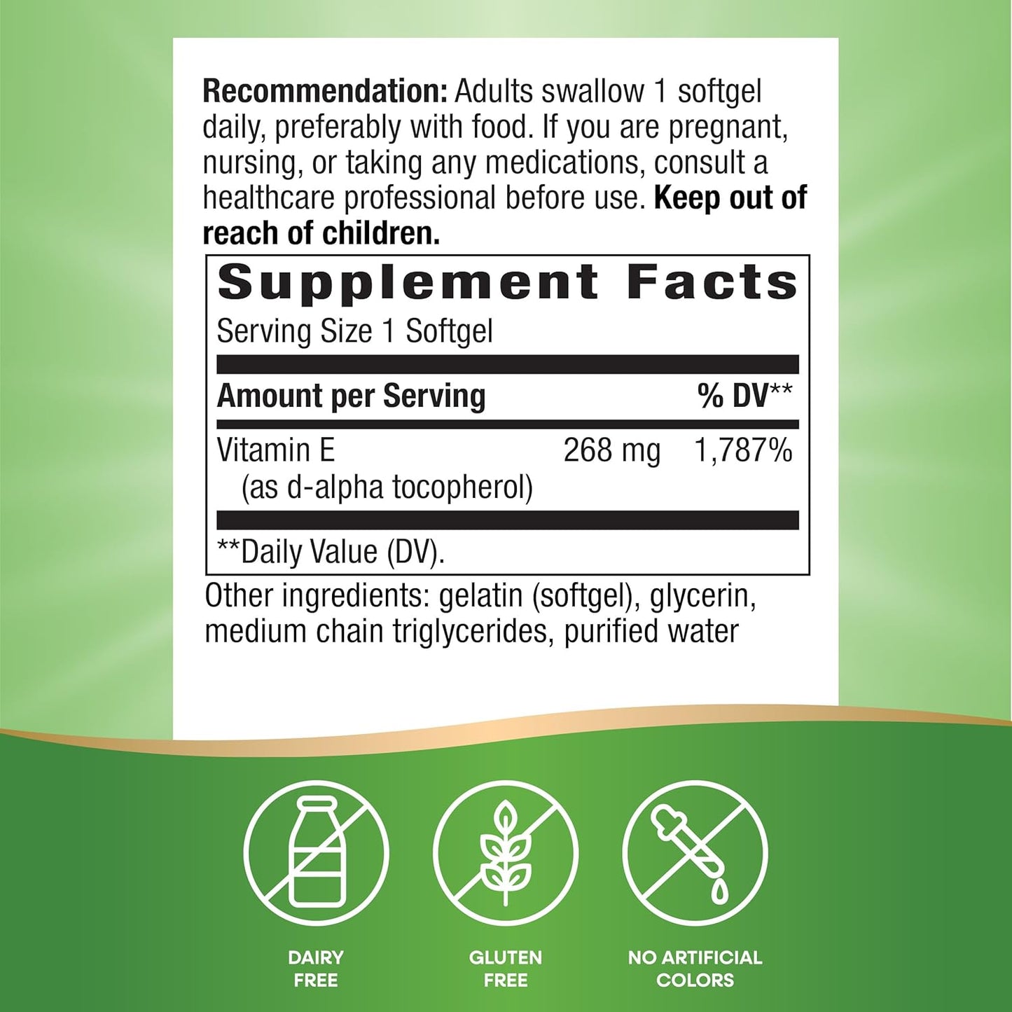 Nature's Way Vitamin E D-Alpha Tocopherol Softgels - 268mg Antioxidant for Heart Health - Gluten Free - 100 Capsules
