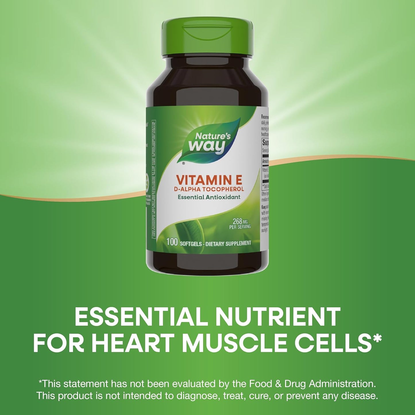 Nature's Way Vitamin E D-Alpha Tocopherol Softgels - 268mg Antioxidant for Heart Health - Gluten Free - 100 Capsules