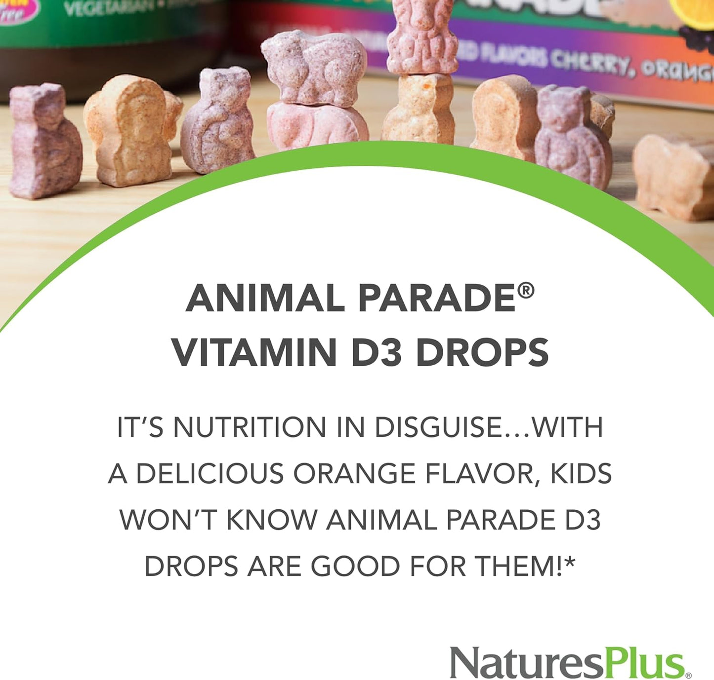 NaturesPlus Animal Parade Liquid Vitamin D3 Drops for Kids - 200 iu, 10 ML - Orange Flavor - Bone & Immune Health Support - Gluten-Free, Vegetarian - 365 Servings