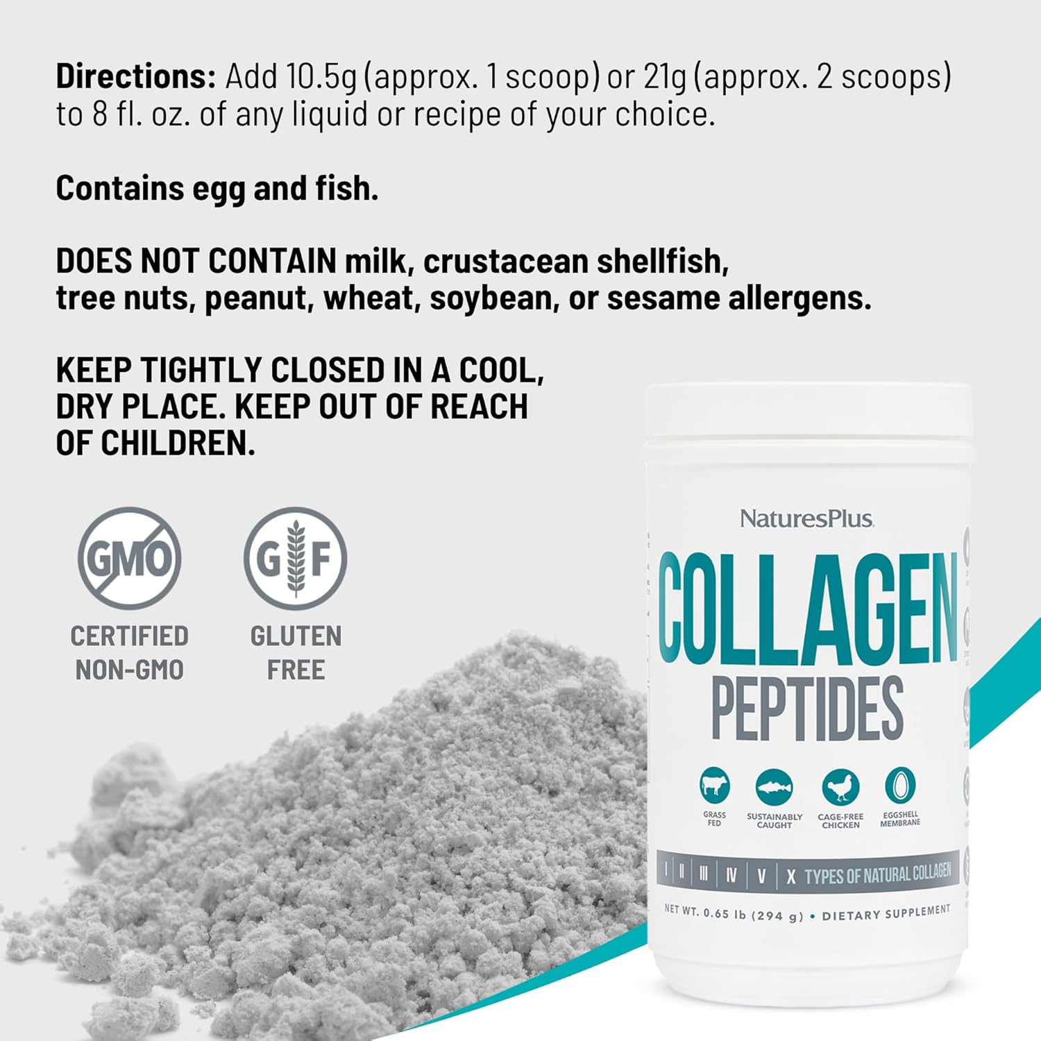 NaturesPlus Collagen Peptides Powder - Supports Hair, Skin, Joint & Nail Health - 0.65lb - Clean Taste - Gluten-Free - Non-GMO - 28 Servings