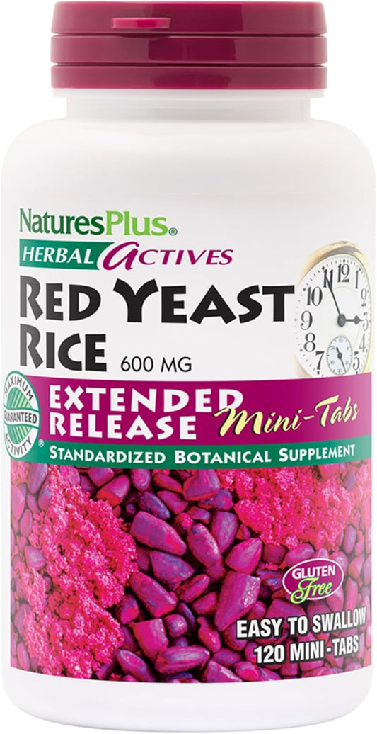 NaturesPlus Herbal Actives Red Yeast Rice Extended Release 600mg - 240 Mini-Tabs, Vegetarian, Gluten-Free - General Well-Being Support